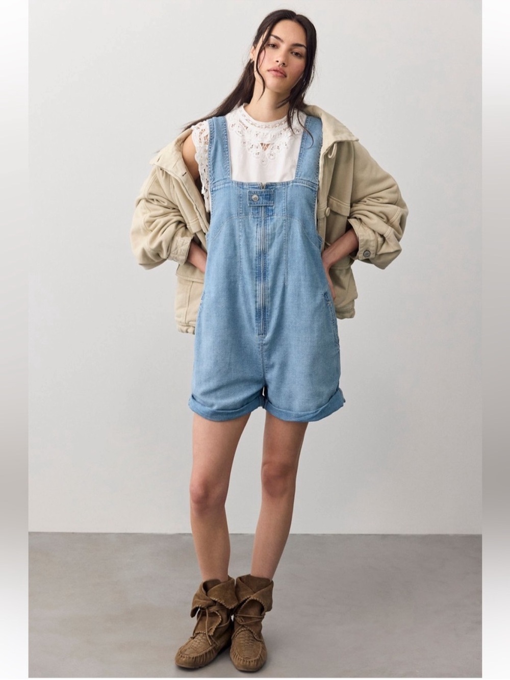 Free People NWT Jude Shortalls Size XS in Light Indigo